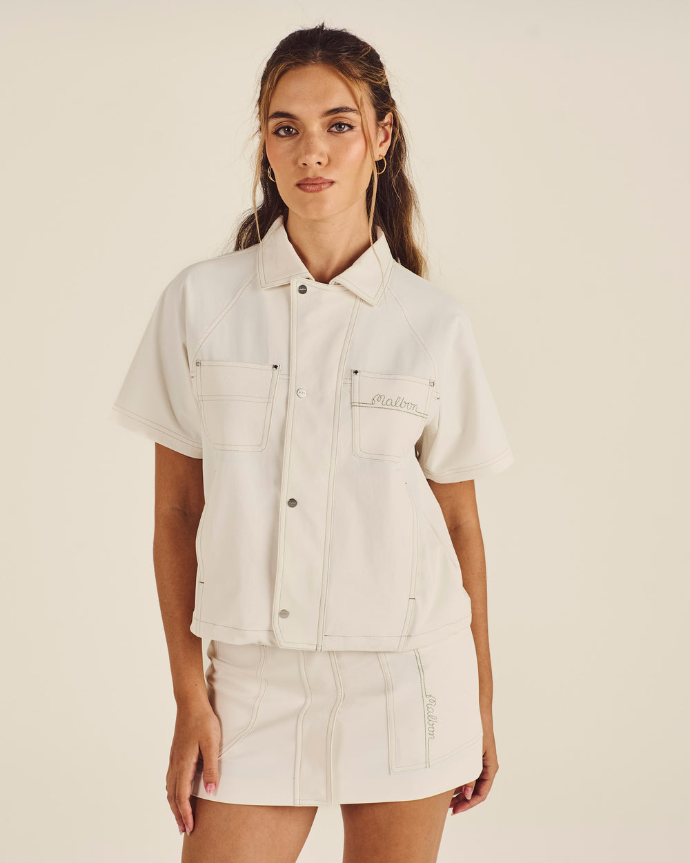 STUDIO SEOUL LINEN BLEND WORKWEAR SKIRT